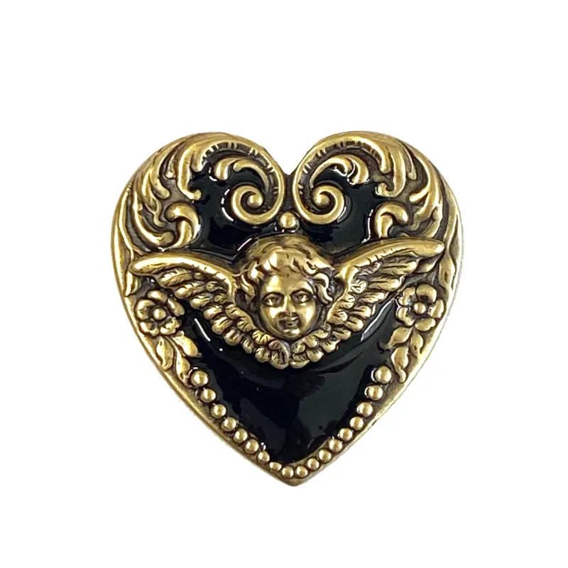 Angel Black Enamel Heart Brooch Pin P296 made by Sweet Romance