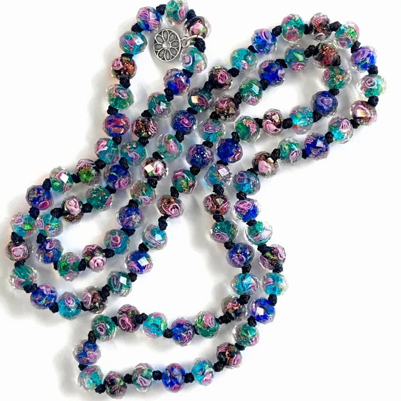 Blue Murano Glass Flower Bead Long Necklace N1460-BL sold by Sweet Romance
