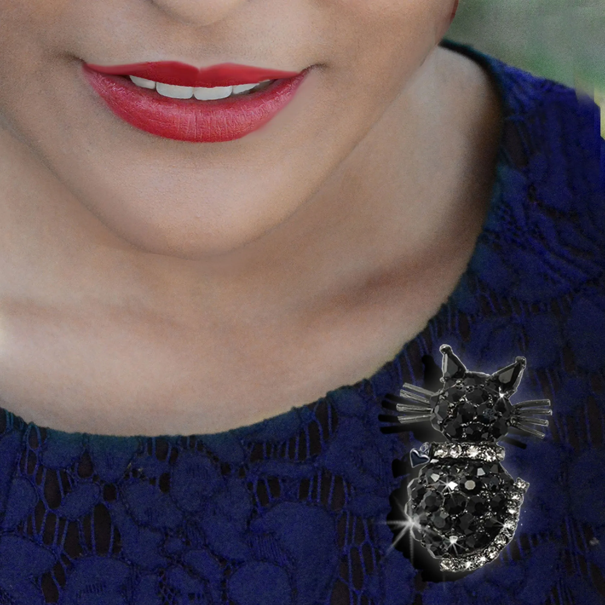 Black Cat Crystal Pin Brooch P213 sold by Sweet Romance product image thumbnail 2