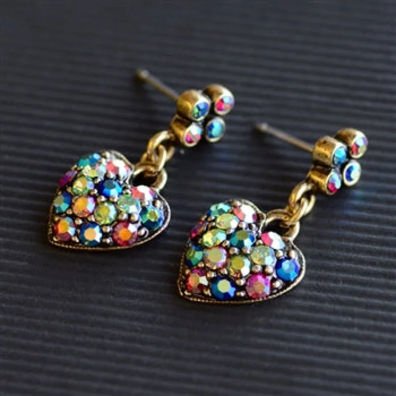 Rainbow Aurora Crystal Heart Earrings E975 sold by Sweet Romance