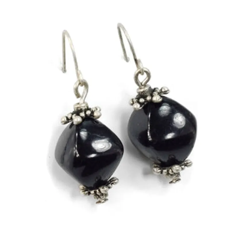 Jet Black Earrings E0319 made by Sweet Romance