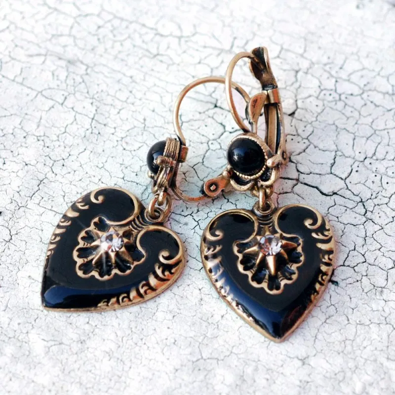 Black Enamel Hearts Earrings E1066 sold by Sweet Romance