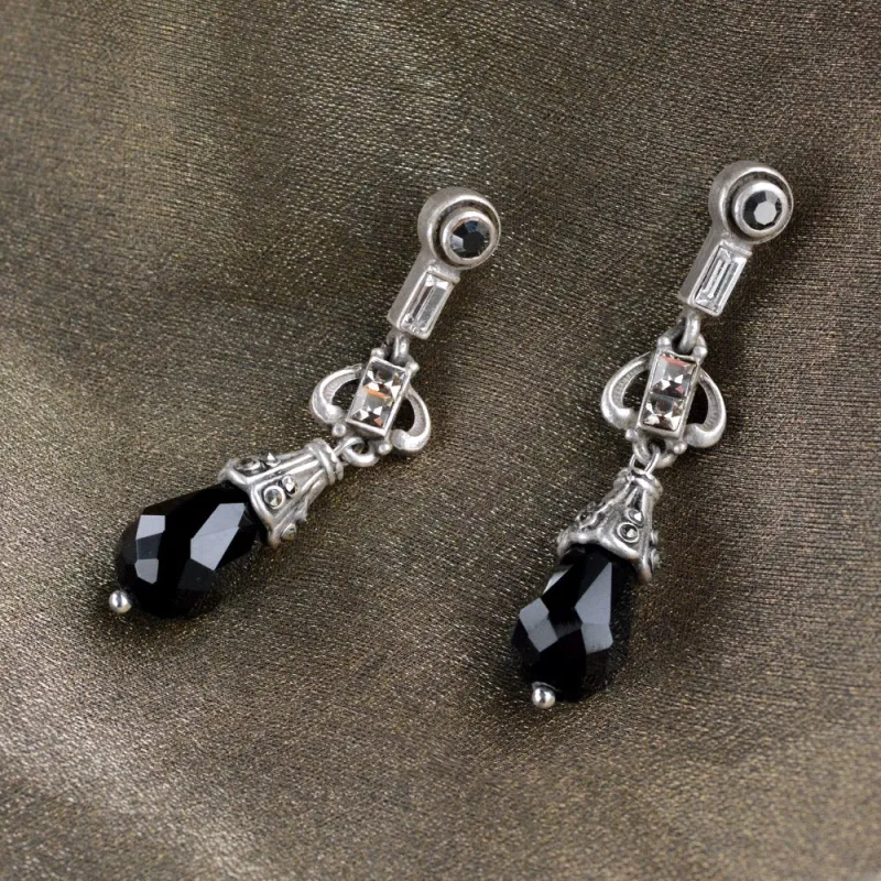 Art Deco Black and Silver Drop Earrings E1223 sold by Sweet Romance