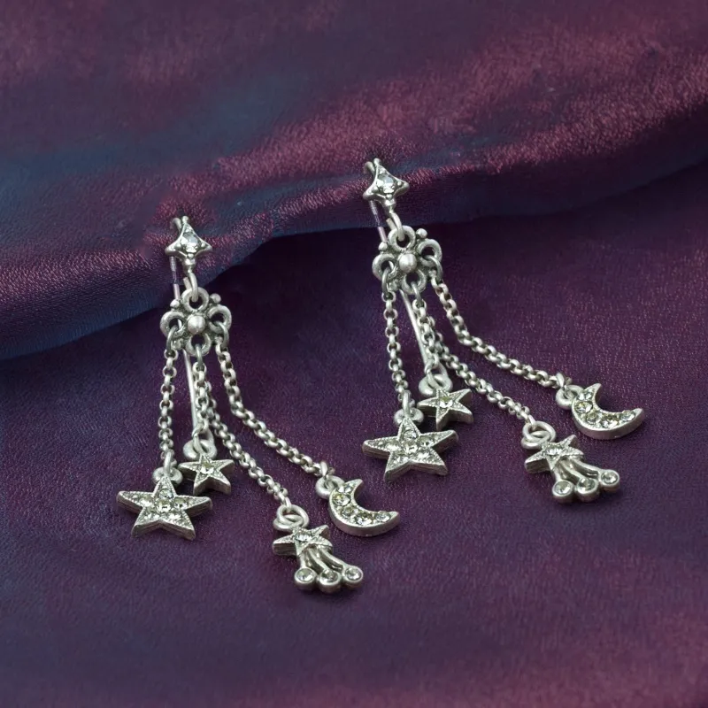 Moon & Star Delicate Tassel Earrings E1500 sold by Sweet Romance
