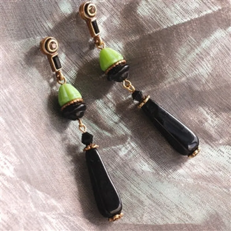 Green and Black Vintage Egyptian Earrings made by Sweet Romance