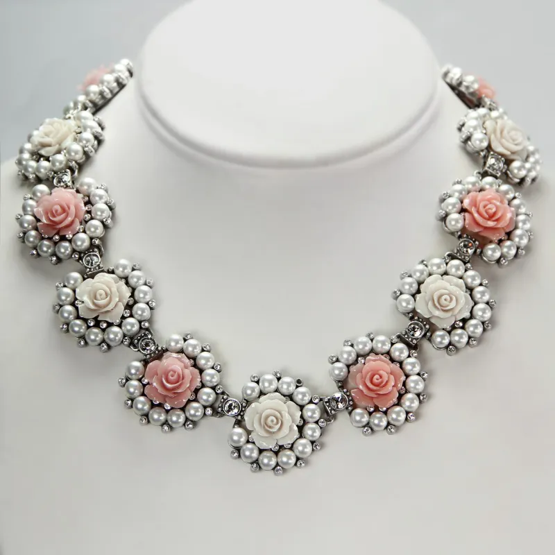 Pearls and Roses Statement Necklace  N1501-PR sold by Sweet Romance