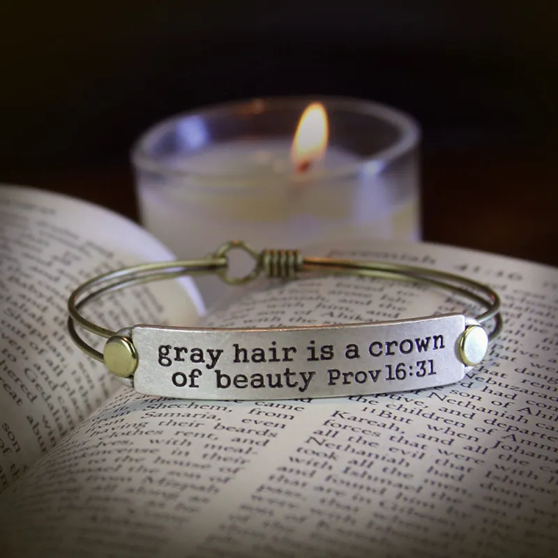 Gray hair is a crown of beauty Bible Verse Bracelet BR501 sold by Sweet Romance