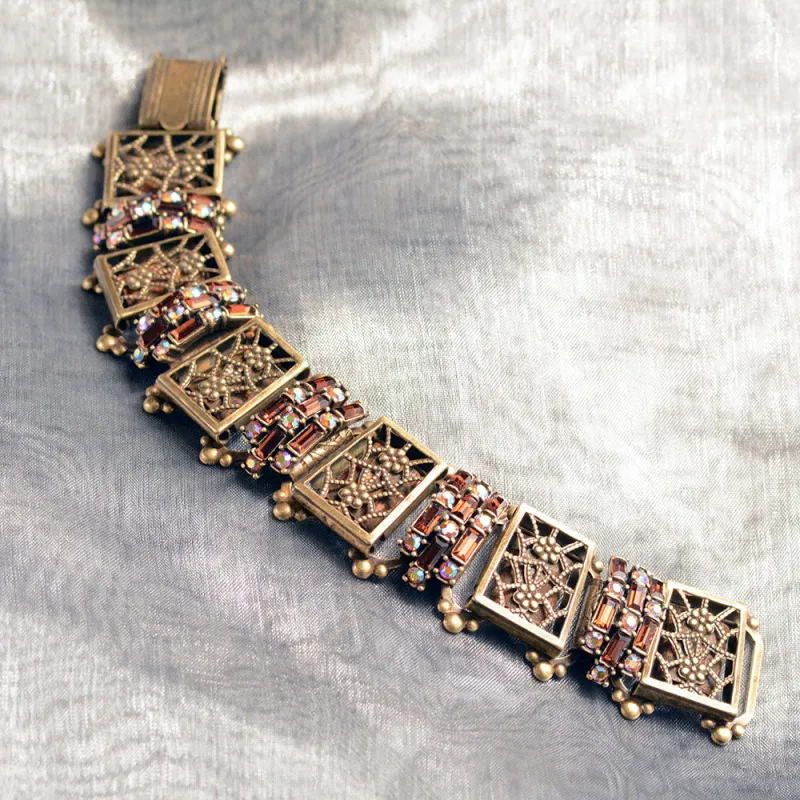 Art Deco Filigree Link Crystal Vintage Bracelet BR1137 sold by Sweet Romance