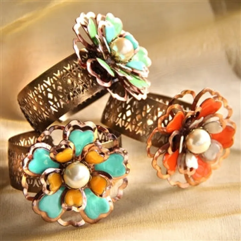 Copper and Enamel Dimensional Flower Cuff Bracelet sold by Sweet Romance