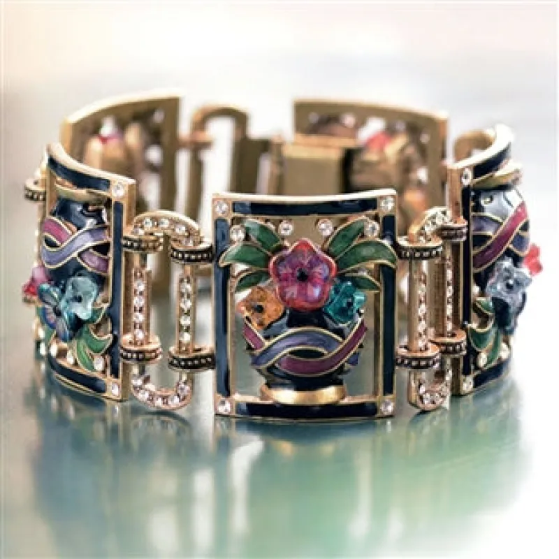 Art Deco Enamel Flower Vase Bracelet sold by Sweet Romance