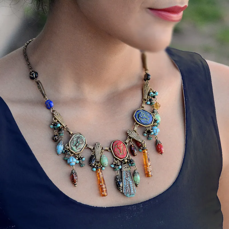 Art Deco Egyptian Vintage Goddess Pharaoh Collar Necklace N305 made by Sweet Romance