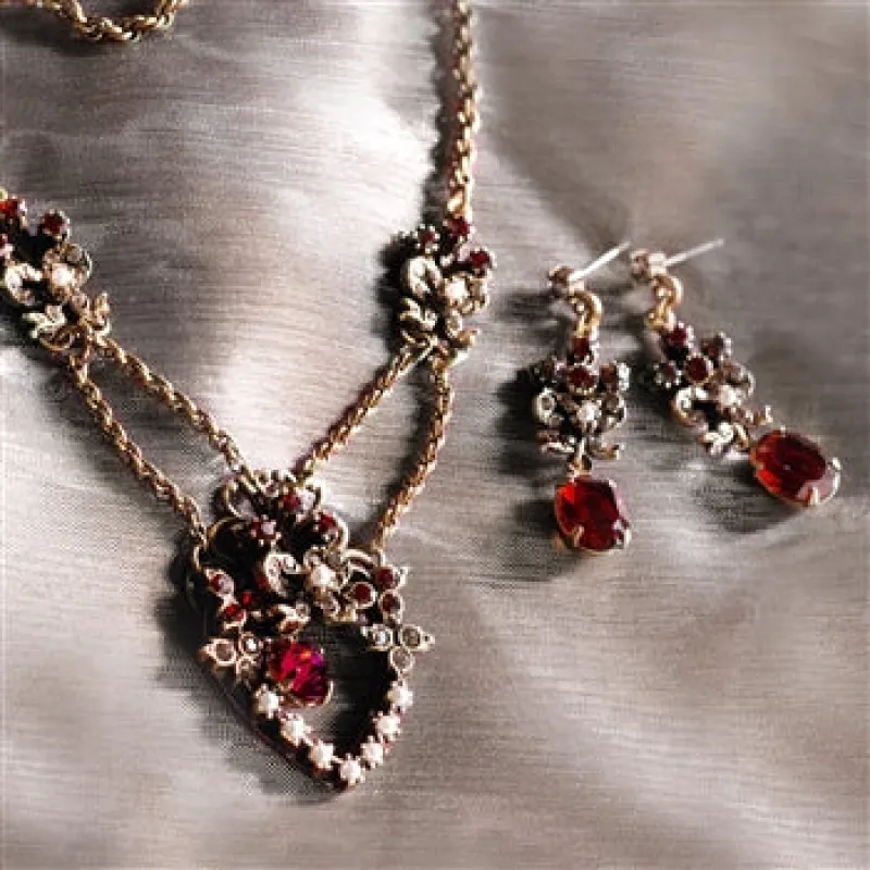 Victorian Garnet Sweetheart Necklace & Earring Set sold by Sweet Romance