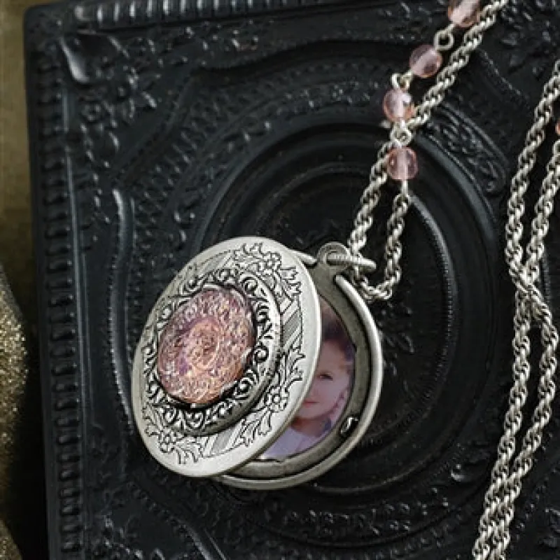 Rosaline Art Glass Silver Locket sold by Sweet Romance
