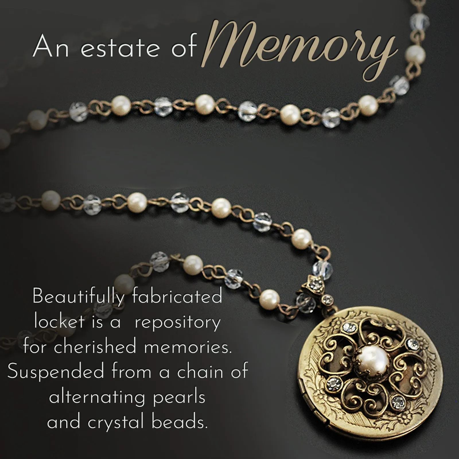 Pearl & Crystal Bronze Locket N1573 sold by Sweet Romance product image thumbnail 2