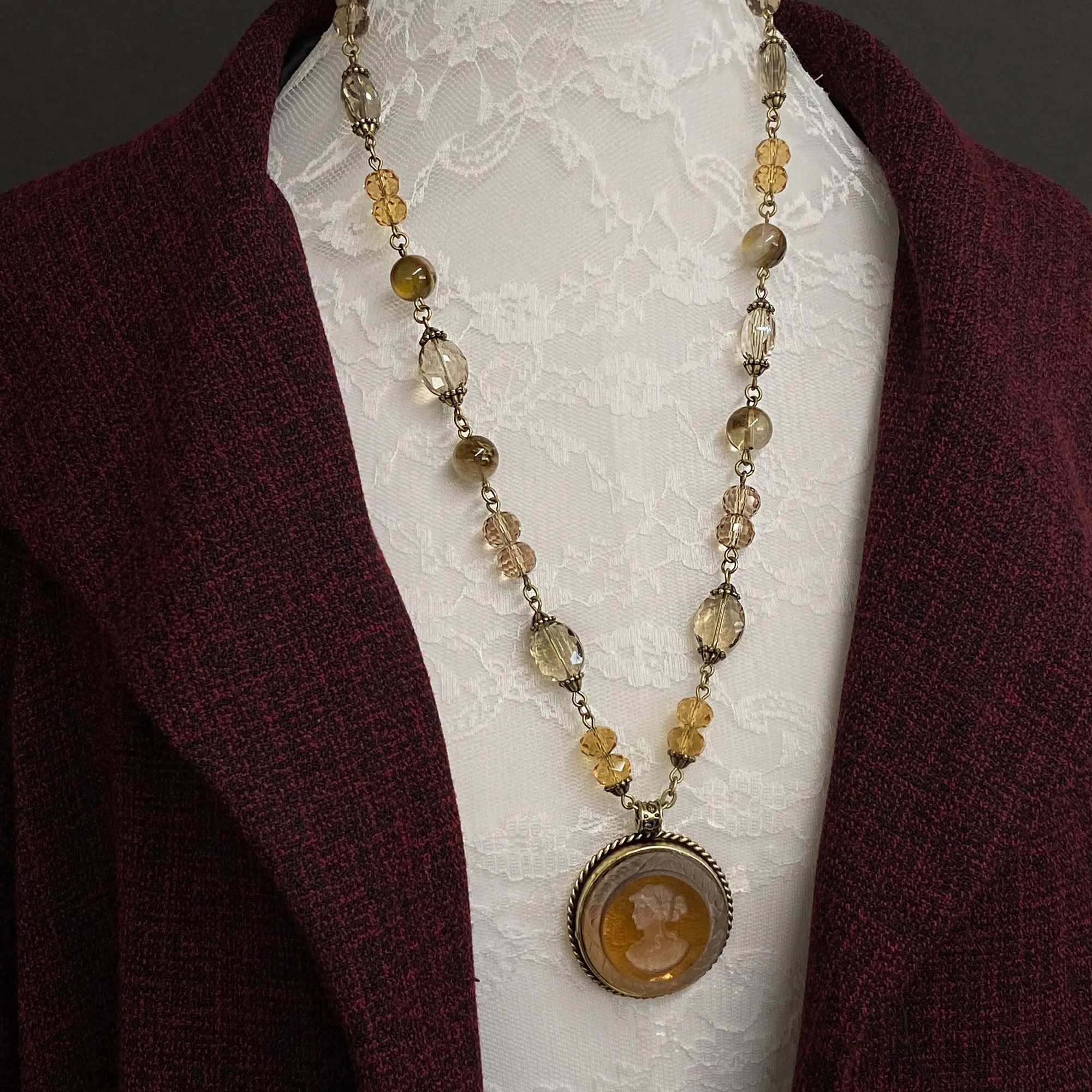 Topaz Intaglio Cameo Agate Bead Necklace N1206 sold by Sweet Romance product image thumbnail 2