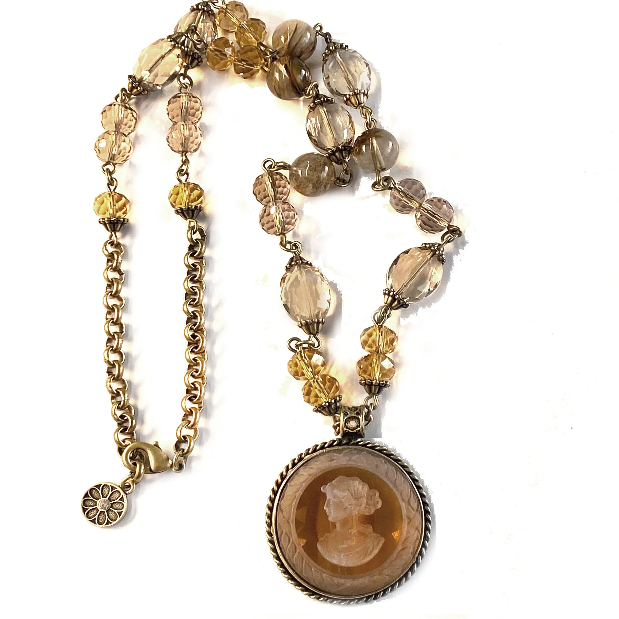 Topaz Intaglio Cameo Agate Bead Necklace N1206 sold by Sweet Romance product image thumbnail 4