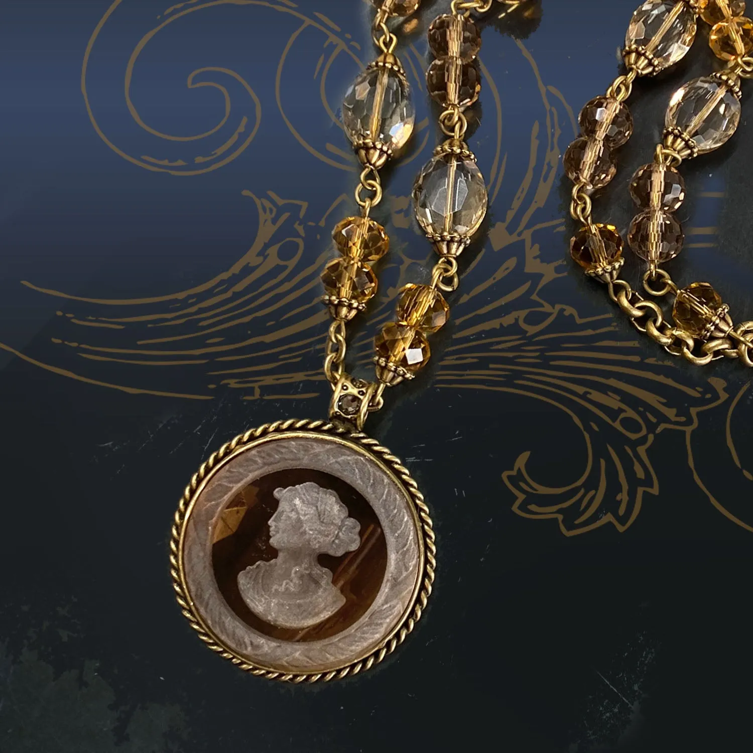 Topaz Intaglio Cameo Agate Bead Necklace N1206 sold by Sweet Romance product image thumbnail 3