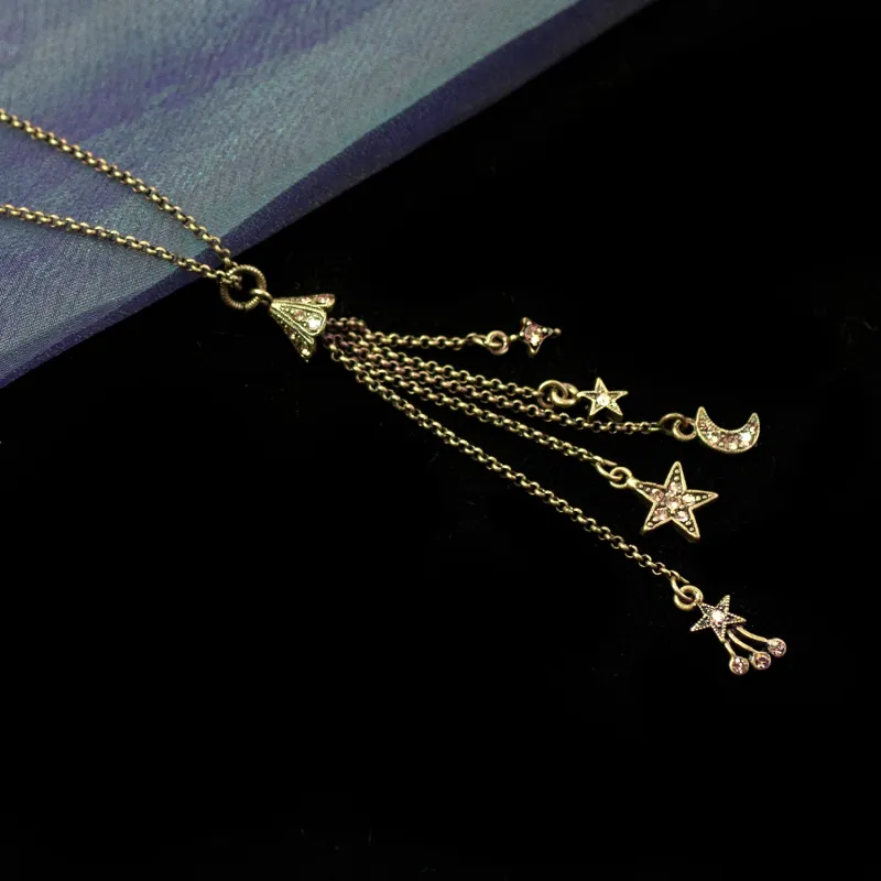 Moon & Star Delicate Tassel Necklace N1630 made by Sweet Romance