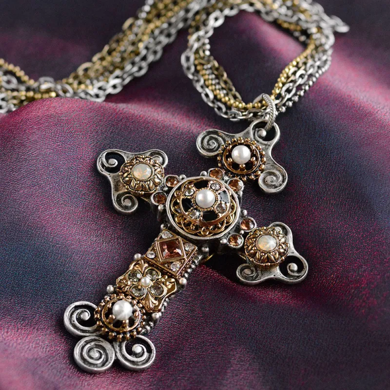 Vintage Jeweled Cross Necklace N1404 sold by Sweet Romance