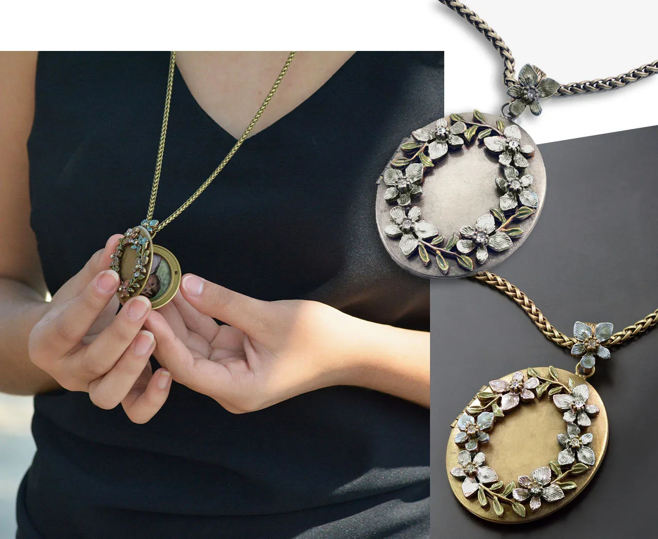 Oval Flower Locket Necklace N1537 sold by Sweet Romance product image thumbnail 4