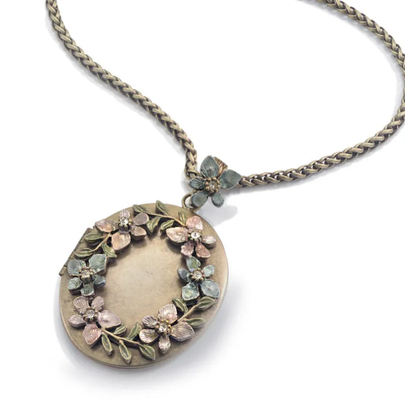 Oval Flower Locket Necklace N1537 sold by Sweet Romance