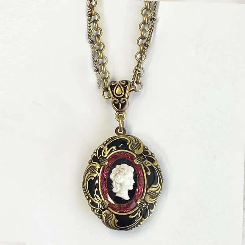 Vintage Cameo Enamel Locket Necklace N1522 sold by Sweet Romance