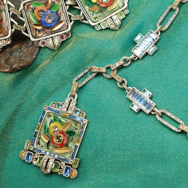 Art Deco Tropical Carved Glass Necklace N1188 sold by Sweet Romance