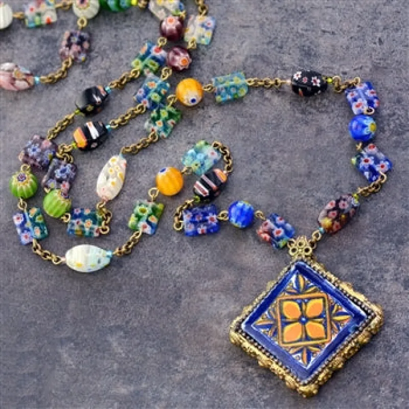 Millefiori Beads Talavera Tile Pendant Necklace sold by Sweet Romance