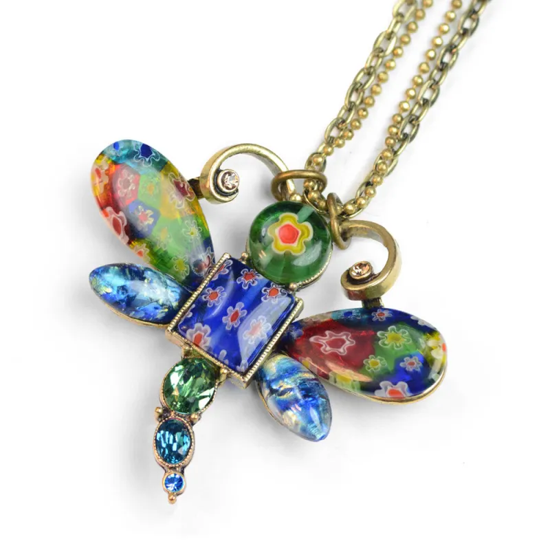 Millefiori Glass Dragonfly Pendant Necklace sold by Sweet Romance
