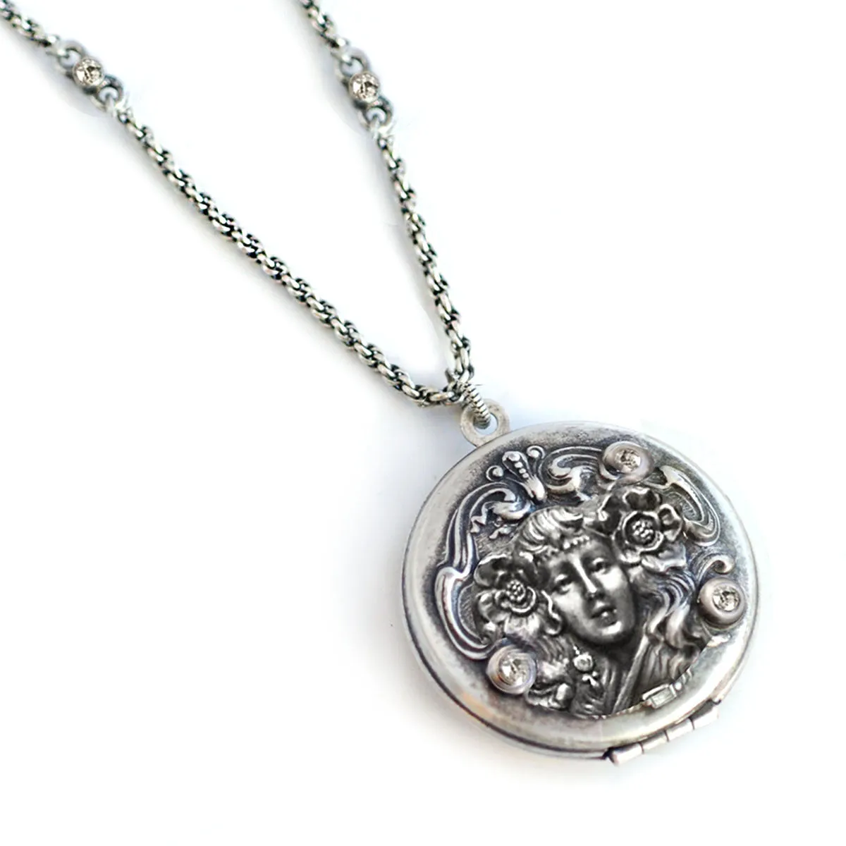 Art Nouveau Silver Locket Necklace N1582 sold by Sweet Romance product image thumbnail 2