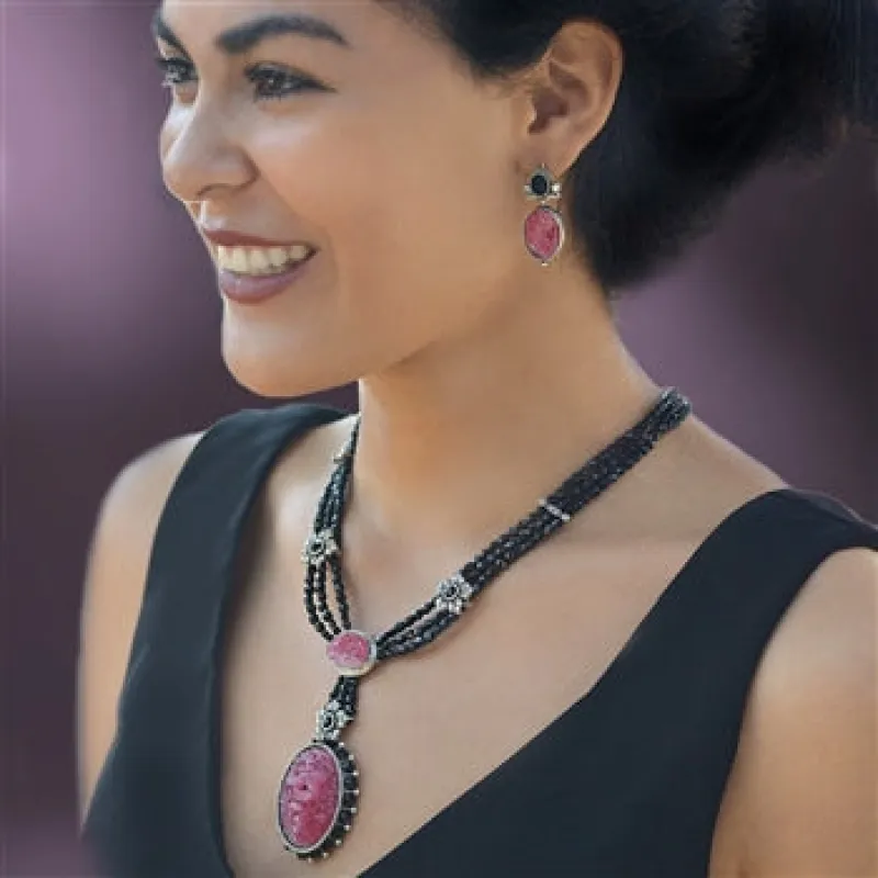 Vintage Glass Deco Rose Quartz Necklace N5711 sold by Sweet Romance