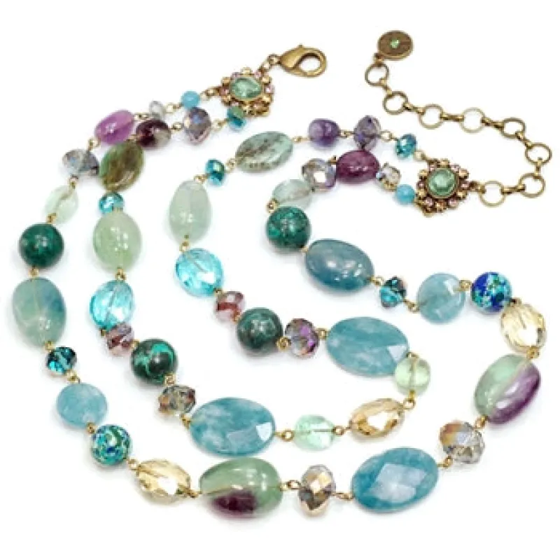Gemstones and Crystal Bead Double Strand Necklace sold by Sweet Romance