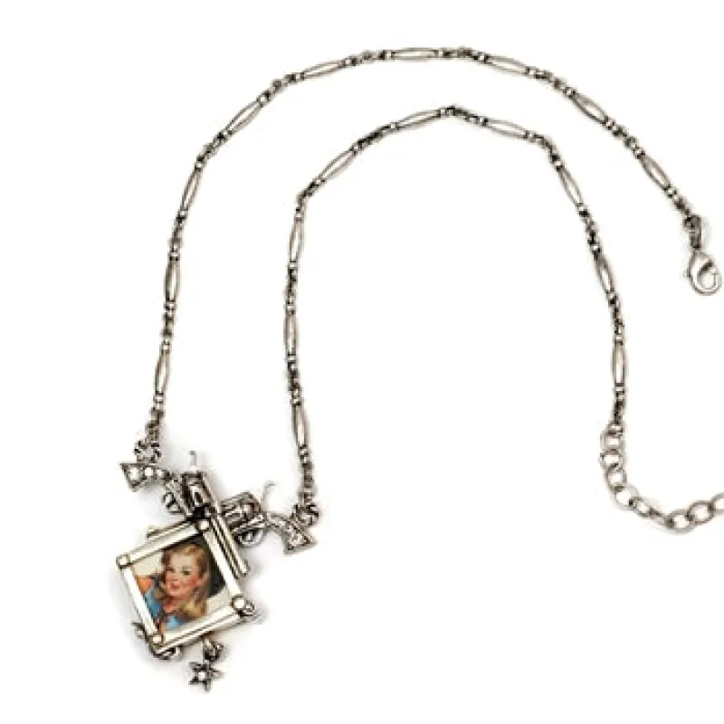 Gun Girlie Glass Photo Box Necklace N293 made by Sweet Romance