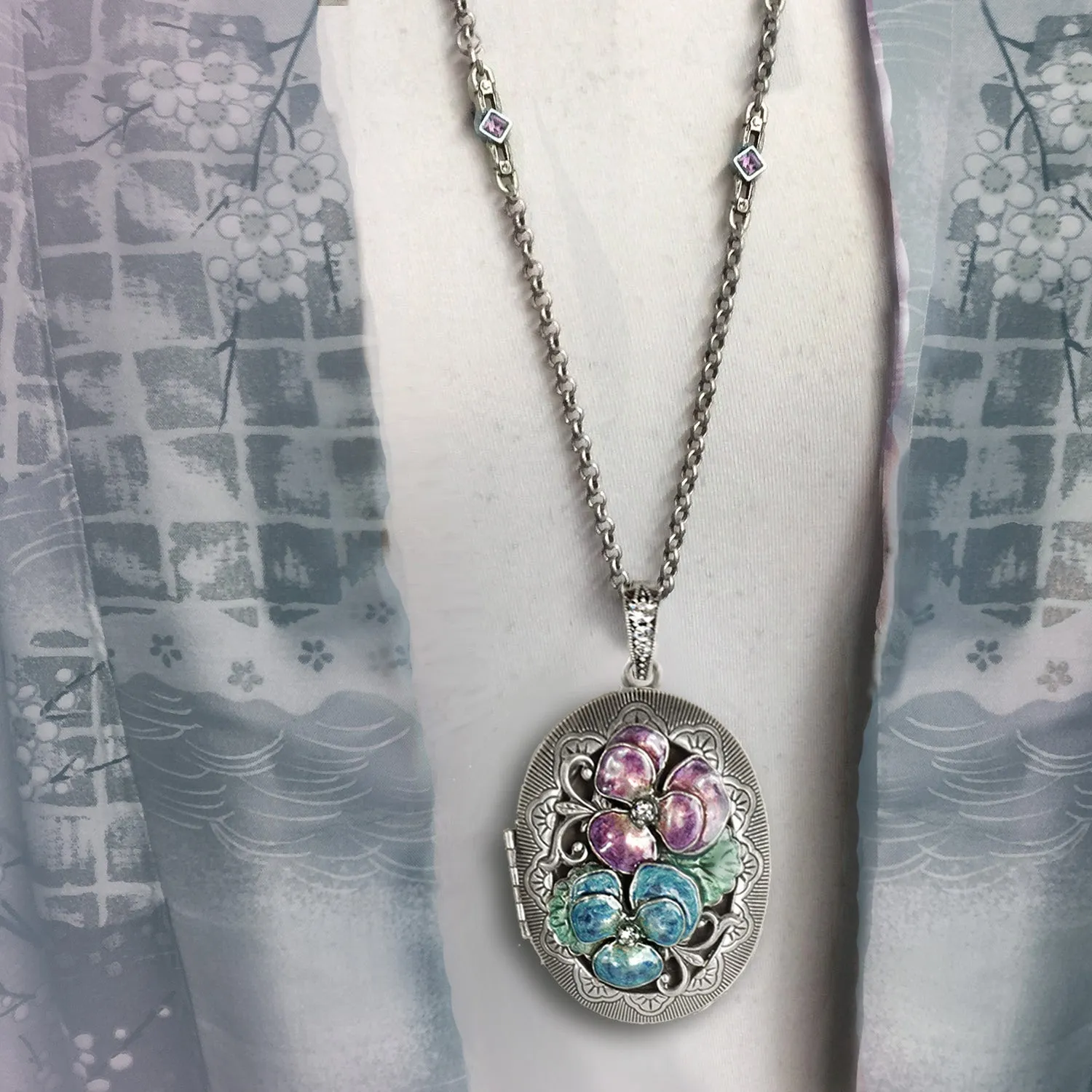 Enamel Pansy Silver Locket sold by Sweet Romance product image thumbnail 4