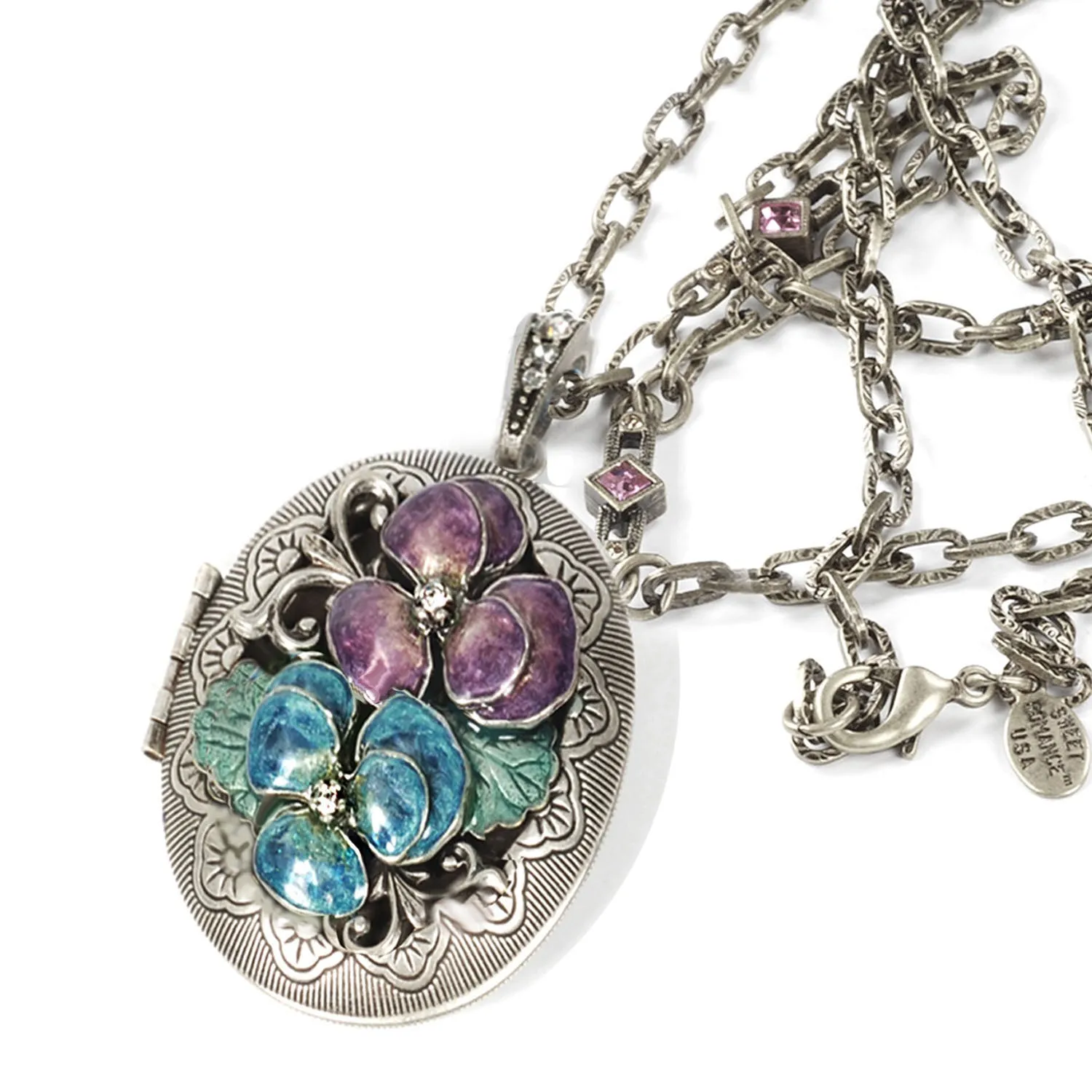 Enamel Pansy Silver Locket sold by Sweet Romance product image thumbnail 2