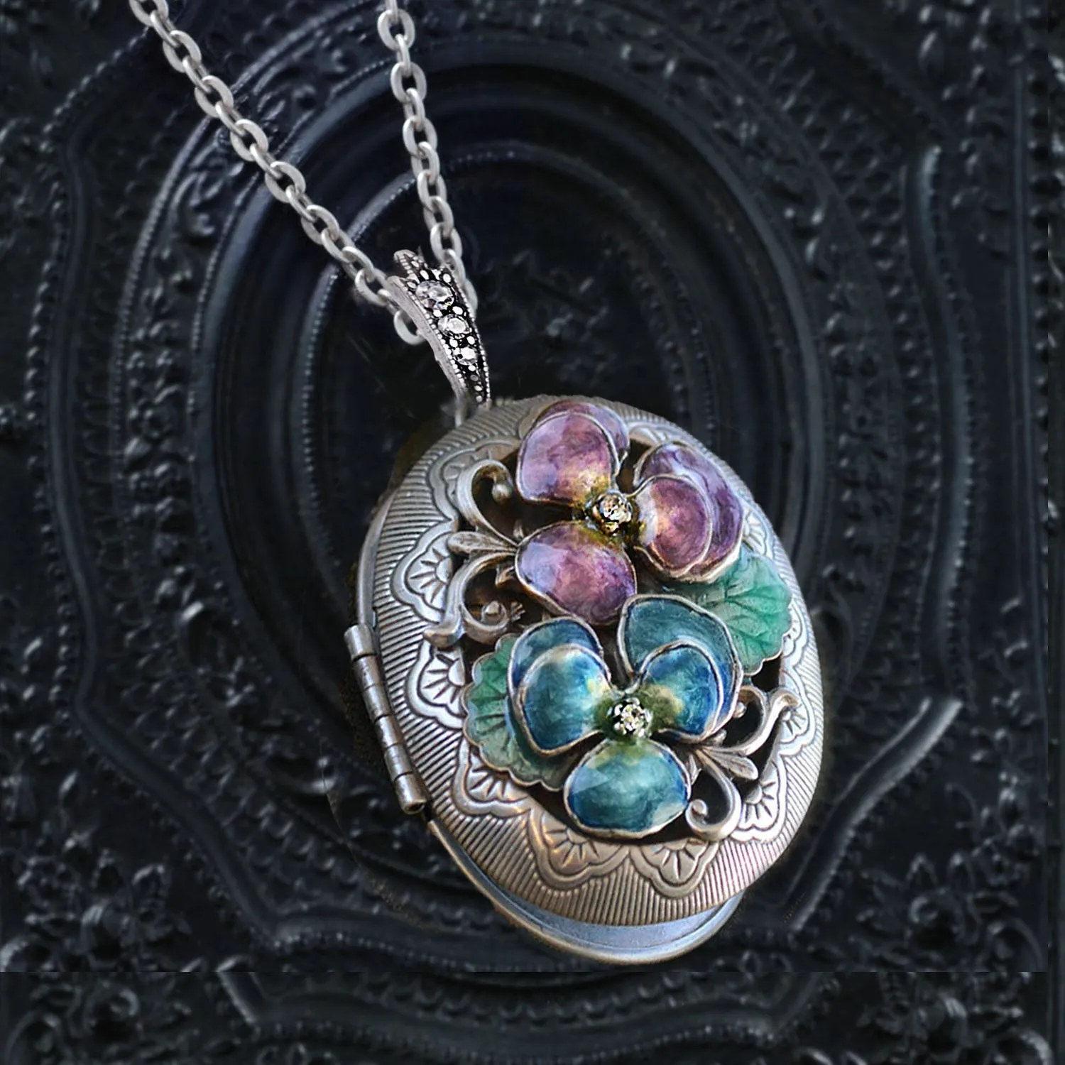 Enamel Pansy Silver Locket sold by Sweet Romance product image thumbnail 3