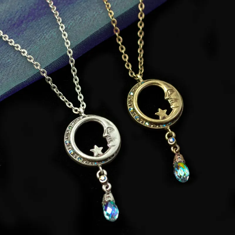 Half Moon in Circle Crystal Drop Necklace N1626 sold by Sweet Romance