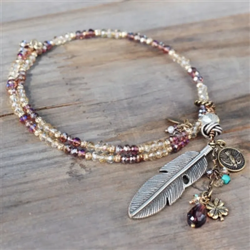 Boho Beaded Feather Choker Necklace sold by Sweet Romance