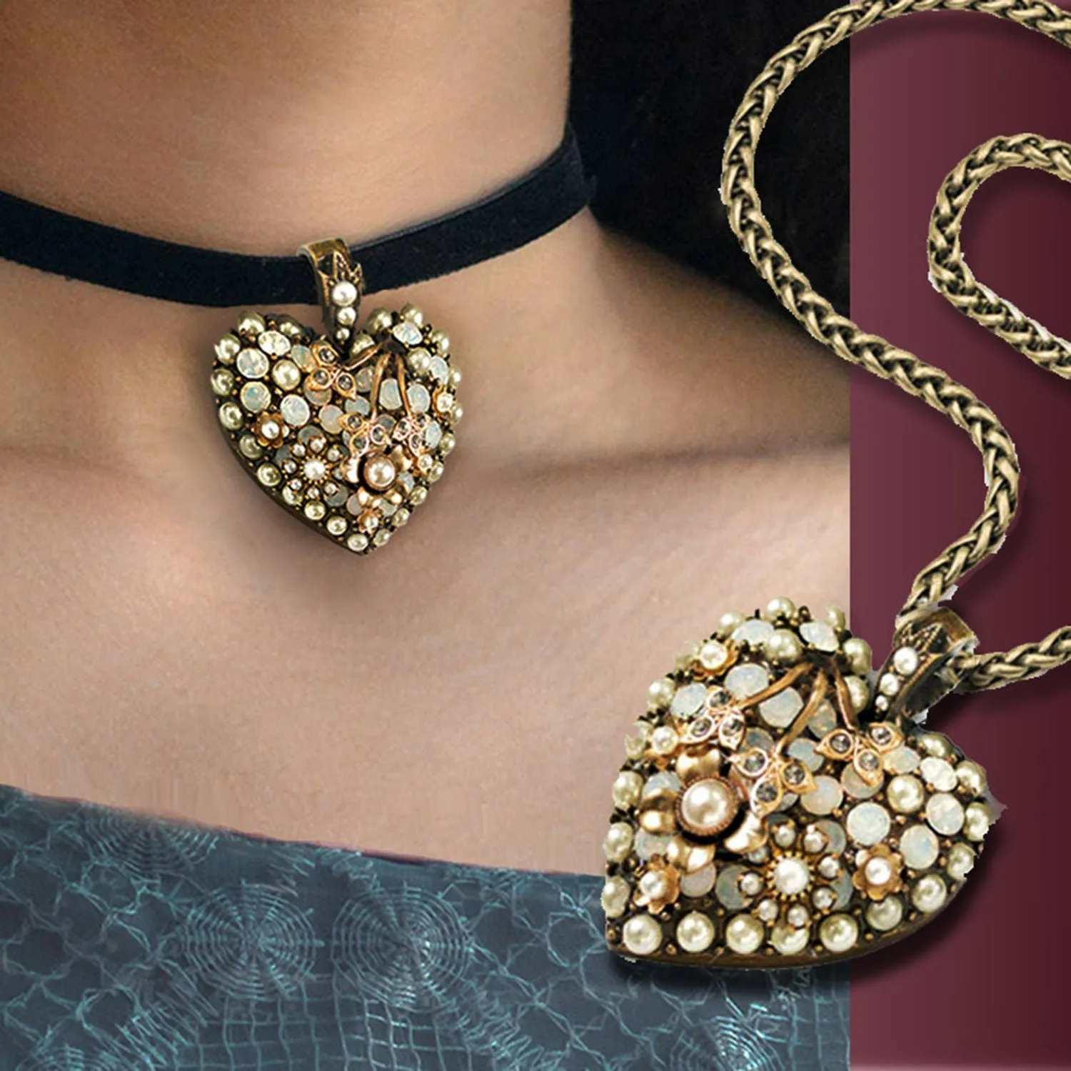 Crystal Heart Necklace or Choker, Victorian Revival MCM N1499 sold by Sweet Romance product image thumbnail 2