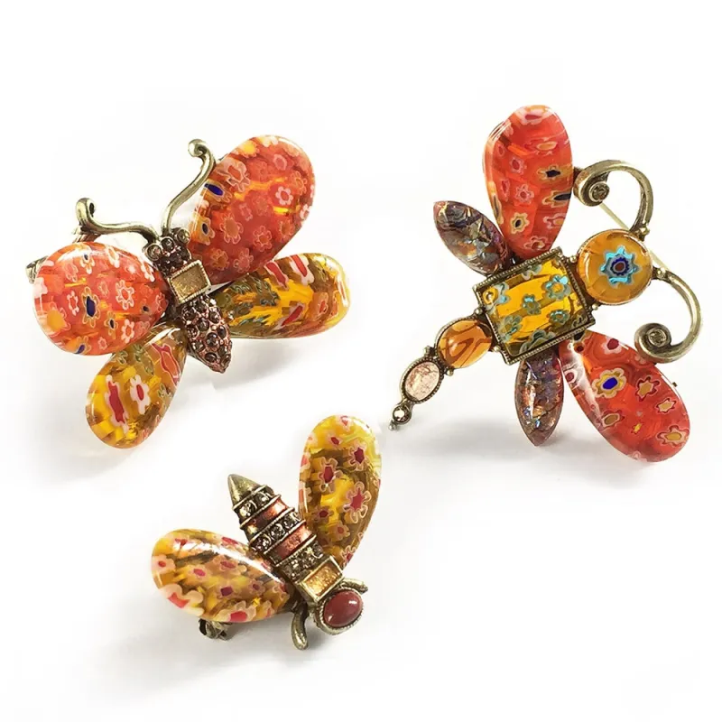 Millefiori Glass Insect Pins Set of 3 Tangerine Orange sold by Sweet Romance