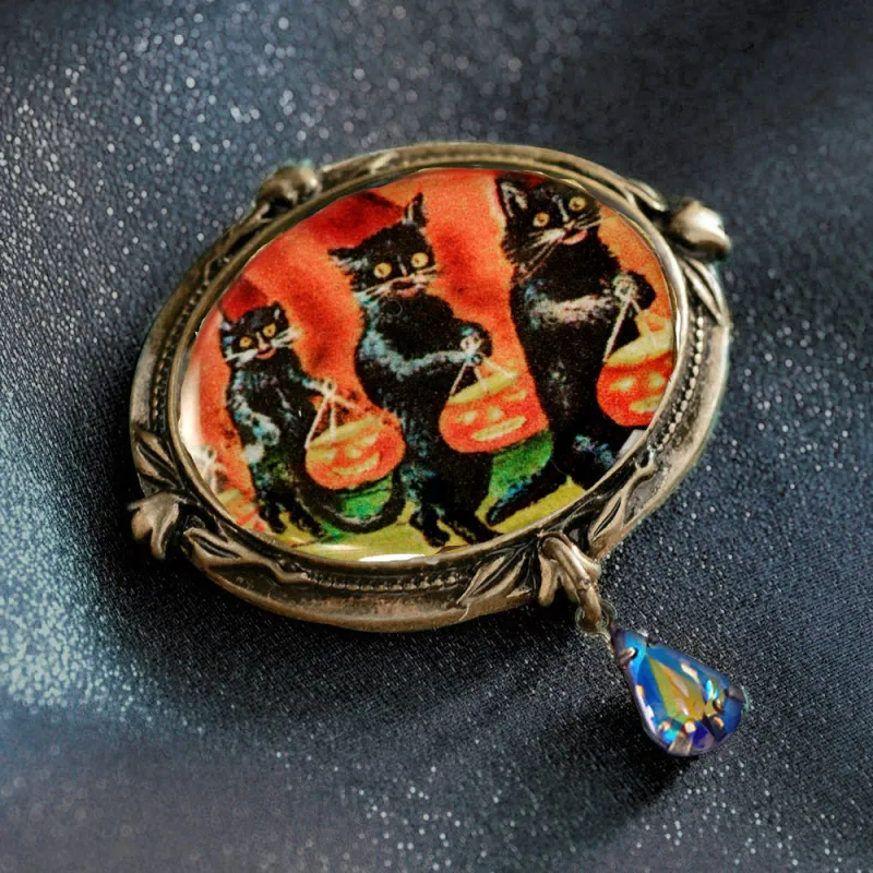 Black Cats Trick or Treat Retro Halloween Pin sold by Sweet Romance