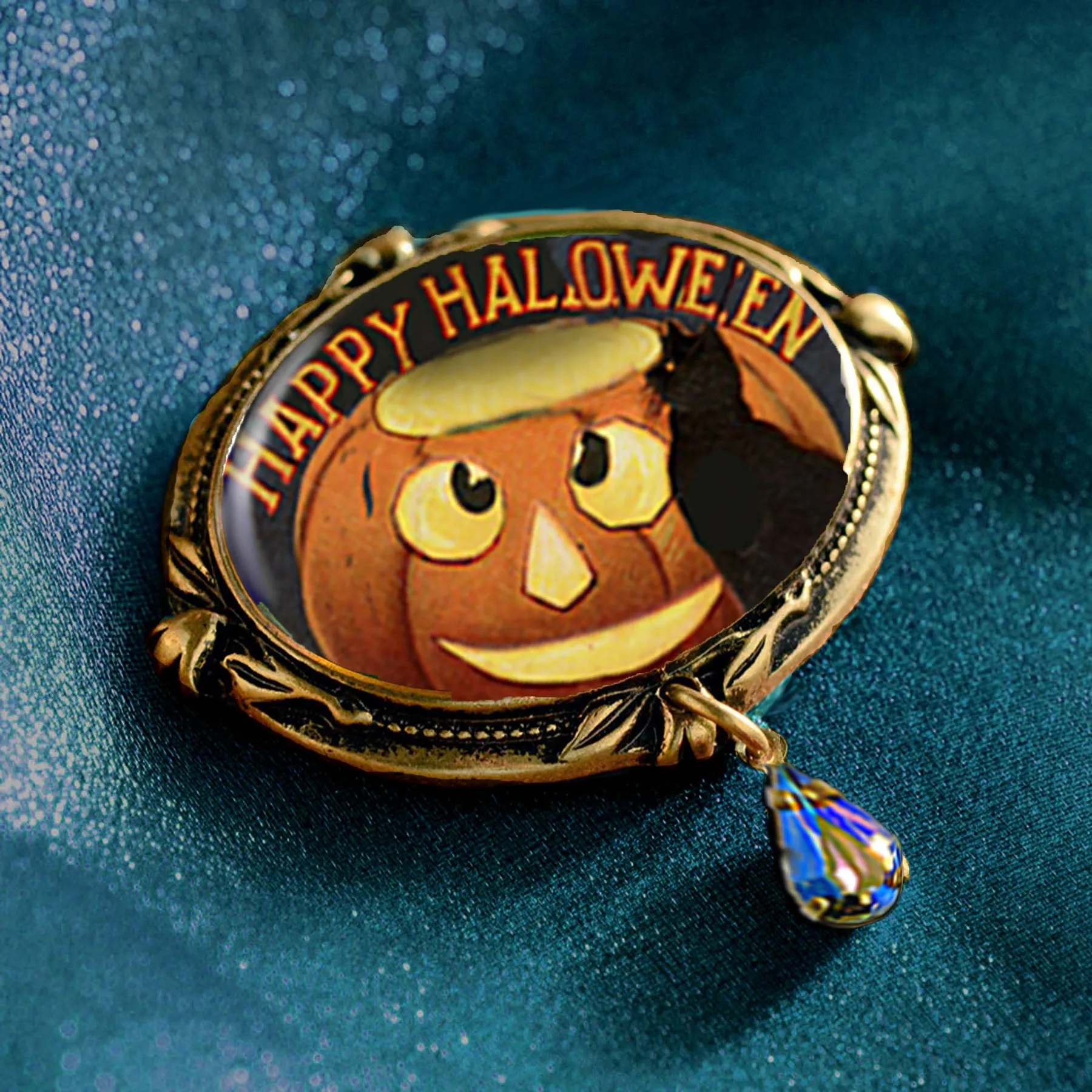 Jack-o-Lantern and Black Cat Retro Halloween Pin sold by Sweet Romance