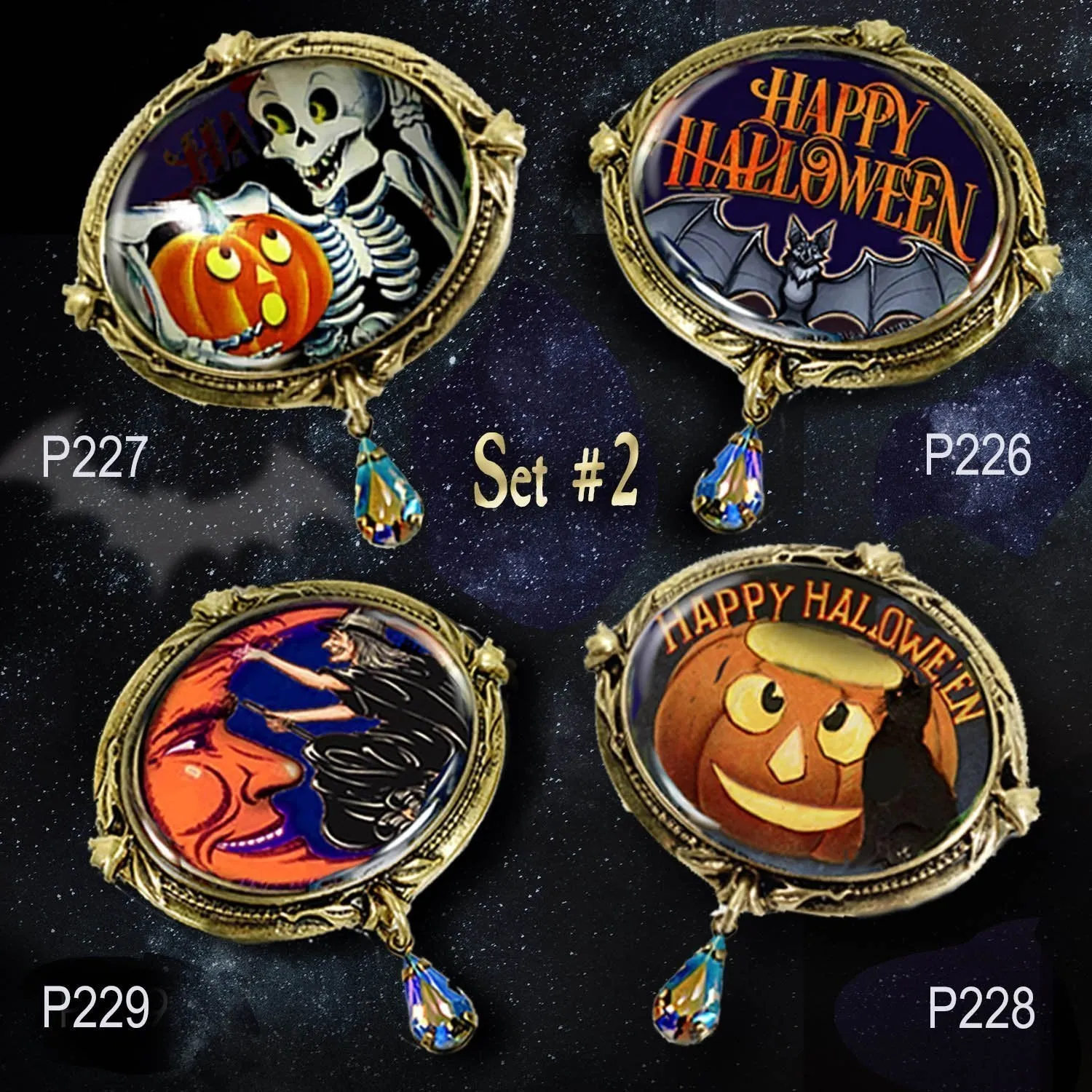 Jack-o-Lantern and Black Cat Retro Halloween Pin sold by Sweet Romance product image thumbnail 3