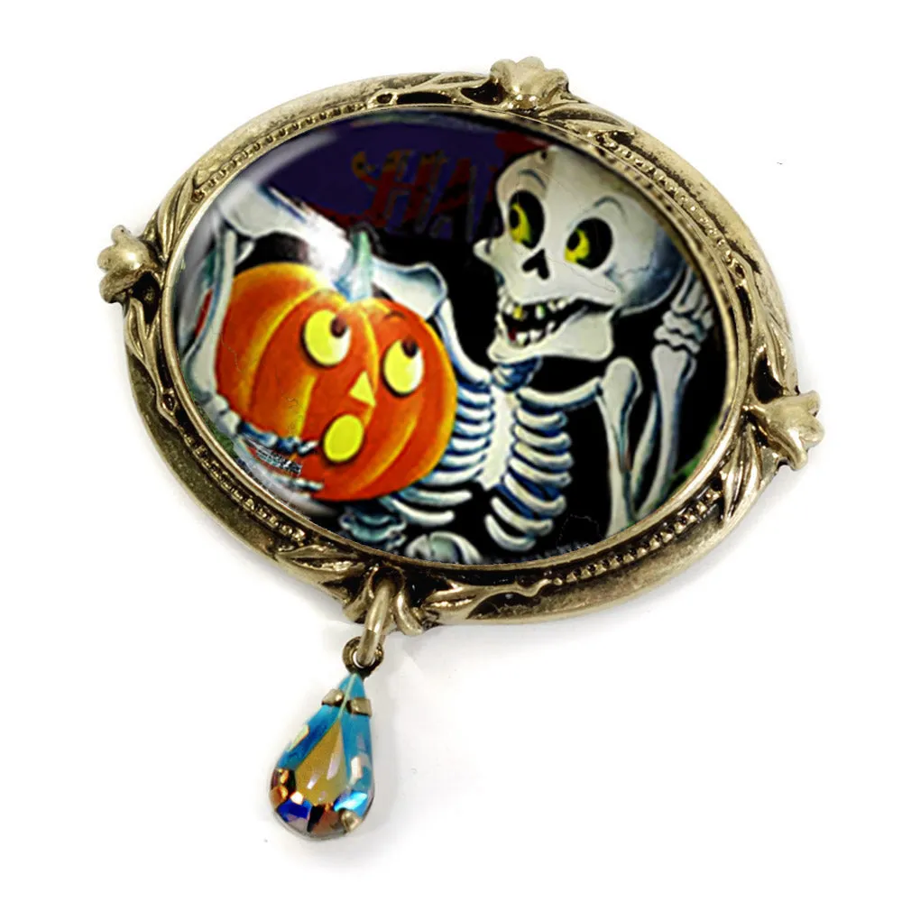 Skeleton and Pumpkin Retro Halloween Pin sold by Sweet Romance product image thumbnail 2