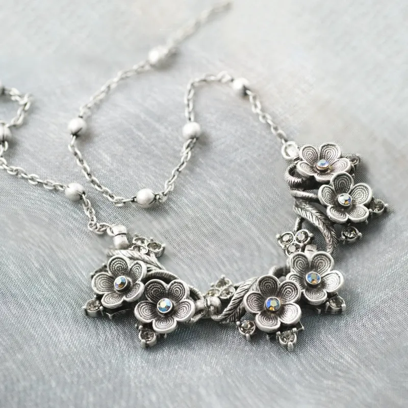 Silver Flower Necklace & Earrings Set sold by Sweet Romance