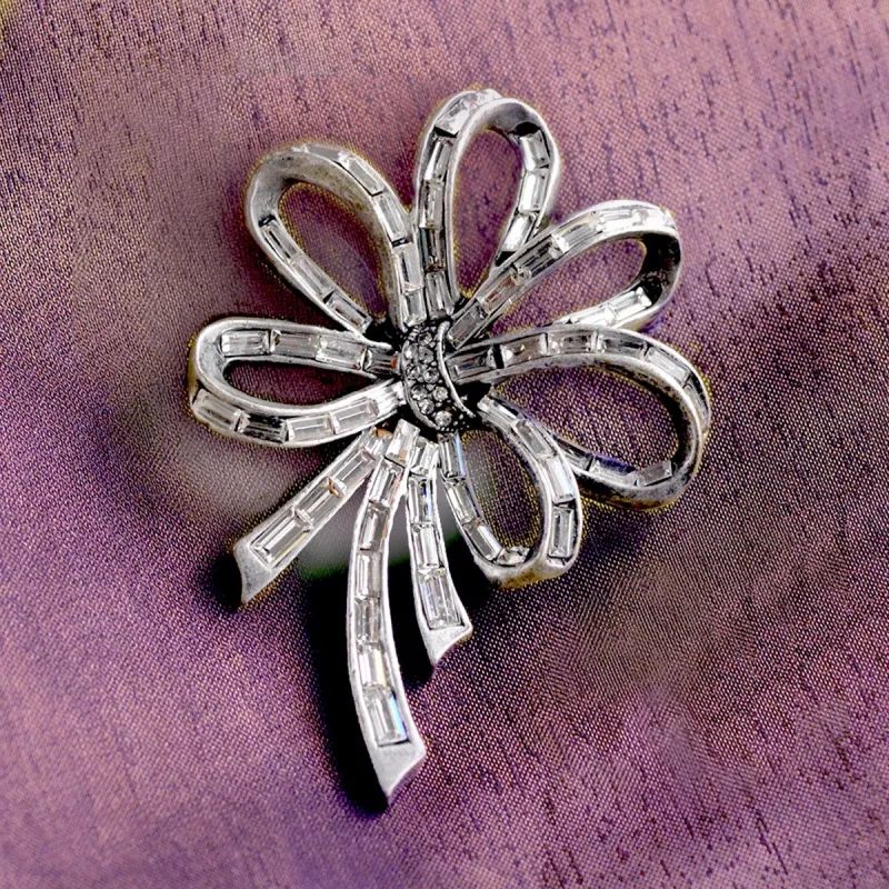 Art Deco Crystal Vintage Loop Bow Pin sold by Sweet Romance