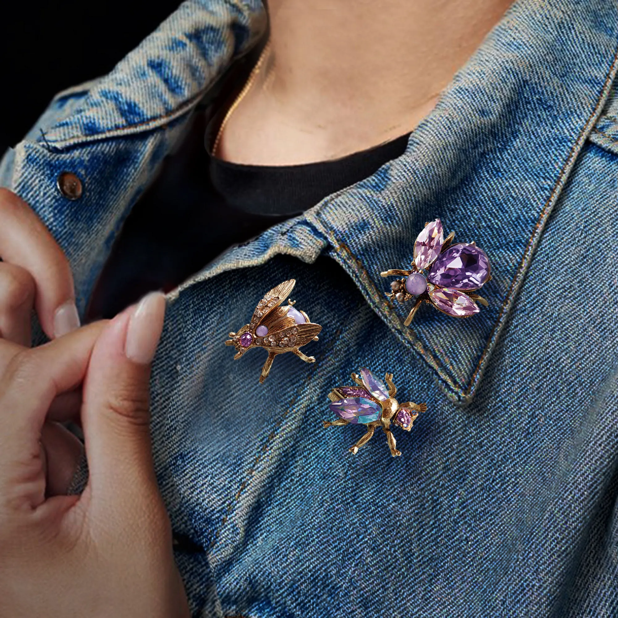 Set of 3 Crystal Bee Pins in Lilac, Lavender and Orchid P5280 sold by Sweet Romance product image thumbnail 2