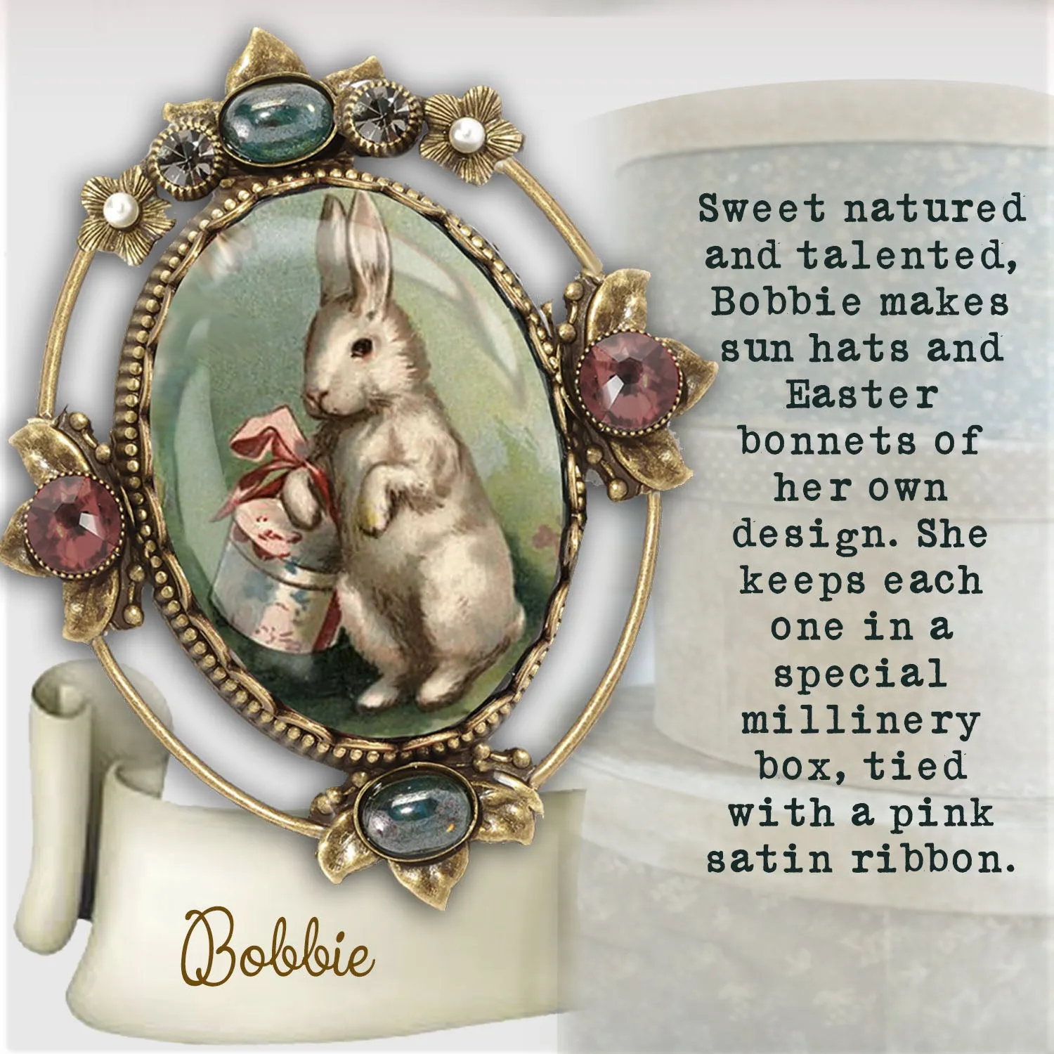 Bobbie the Hat Box Bunny Pin P330-BO sold by Sweet Romance product image thumbnail 2