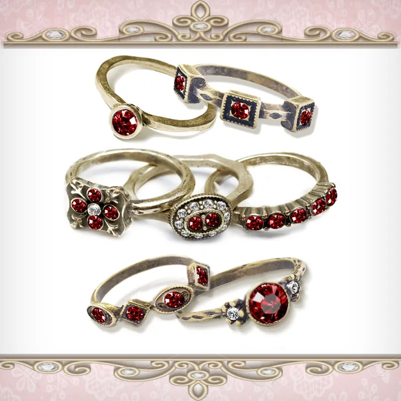 Garnet Red Crystal Stacking Rings sold by Sweet Romance