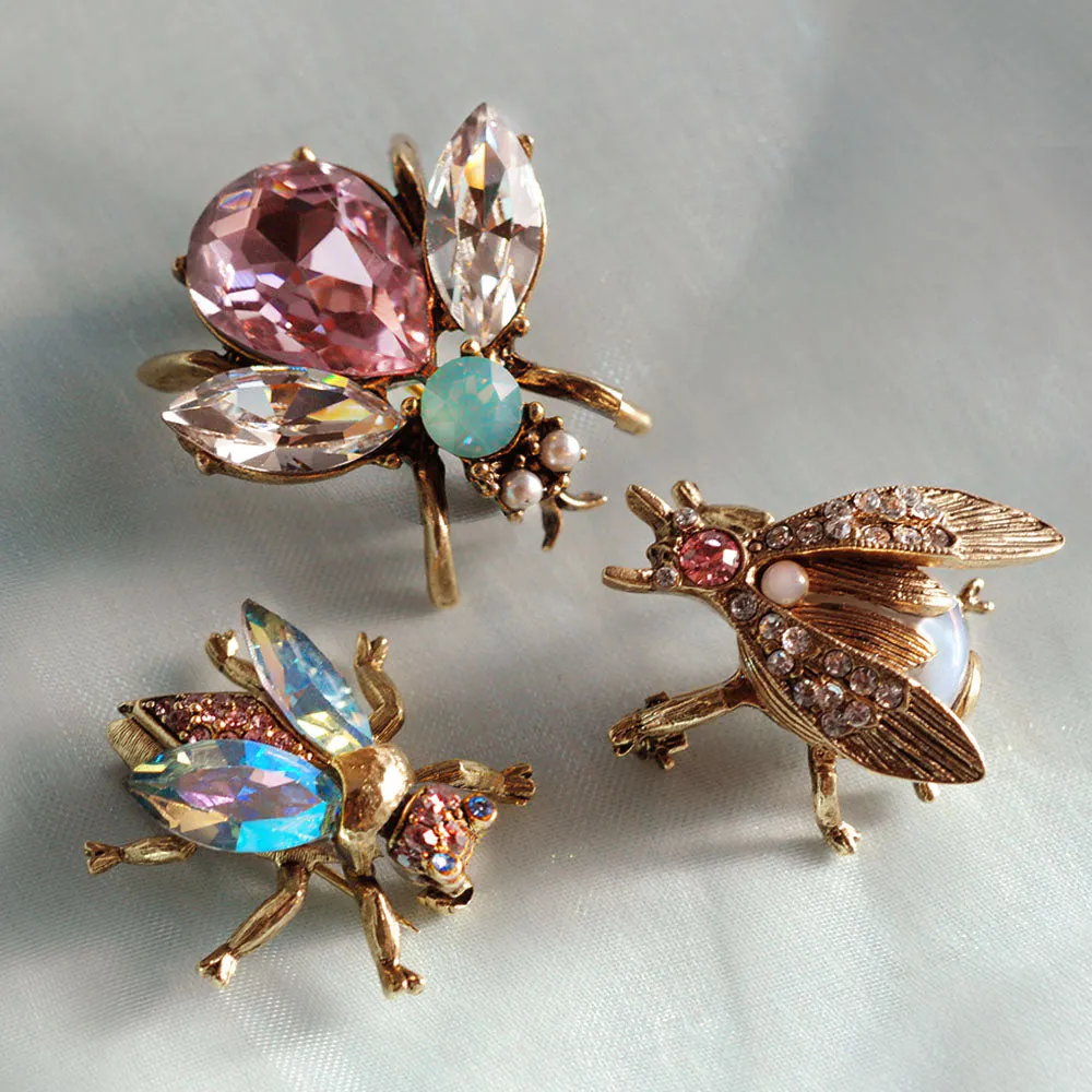 Set of 3 Vintage Bee Pins Opal Pastels P5280 sold by Sweet Romance